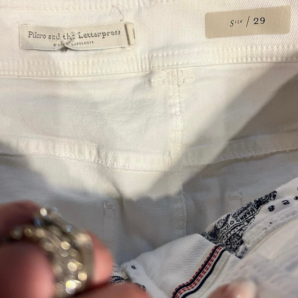 Pilcro White Denim Jeans Size 29 Straight Leg High Rise Cropped Casual Stretch - Picture 5 of 9
